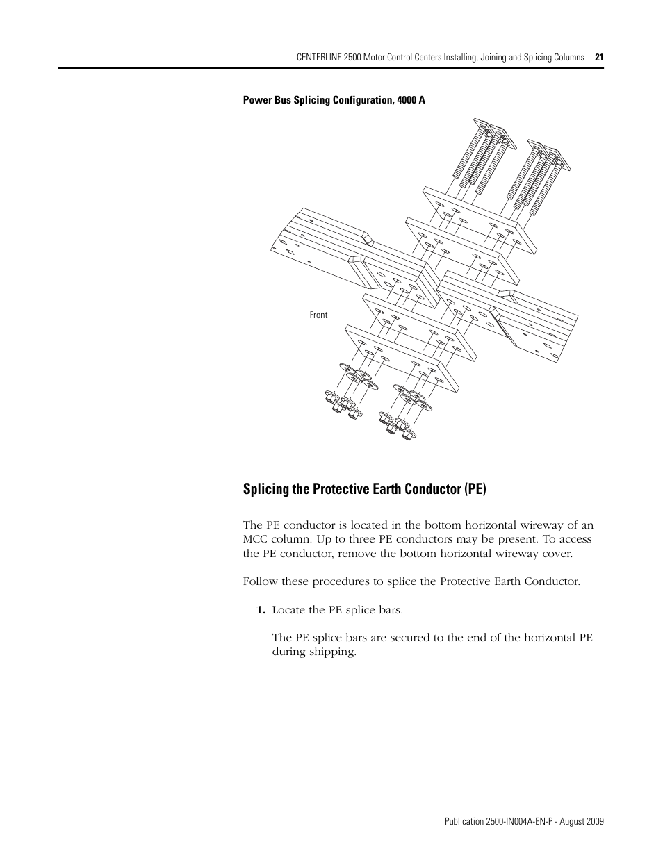 Splicing the protective earth conductor (pe), Through | Rockwell Automation 2500 CENTERLINE MCC Joining and Splicing Columns User Manual | Page 21 / 24