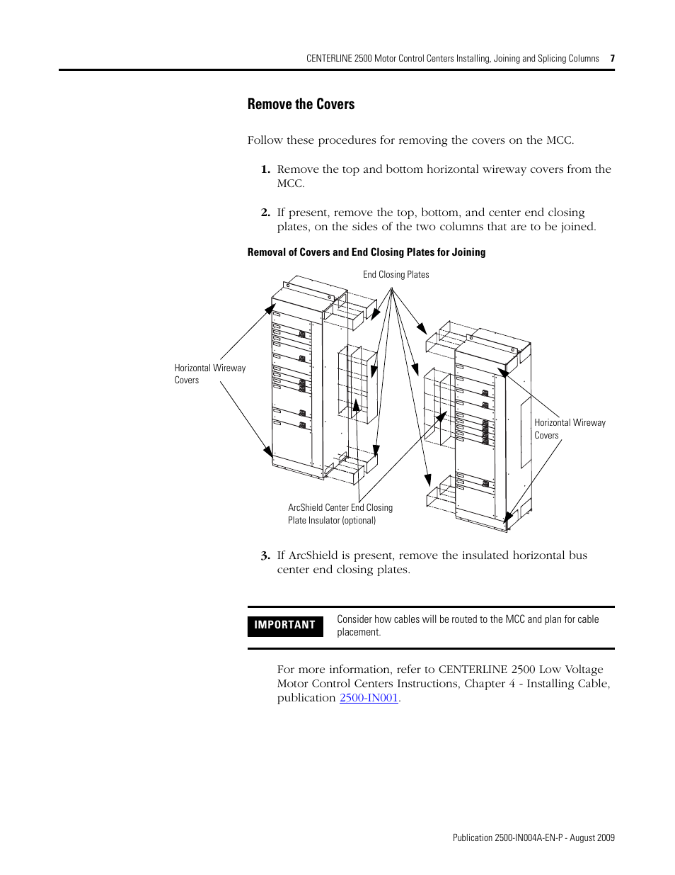 Remove the covers | Rockwell Automation 2500 CENTERLINE MCC Joining and Splicing Columns User Manual | Page 7 / 24