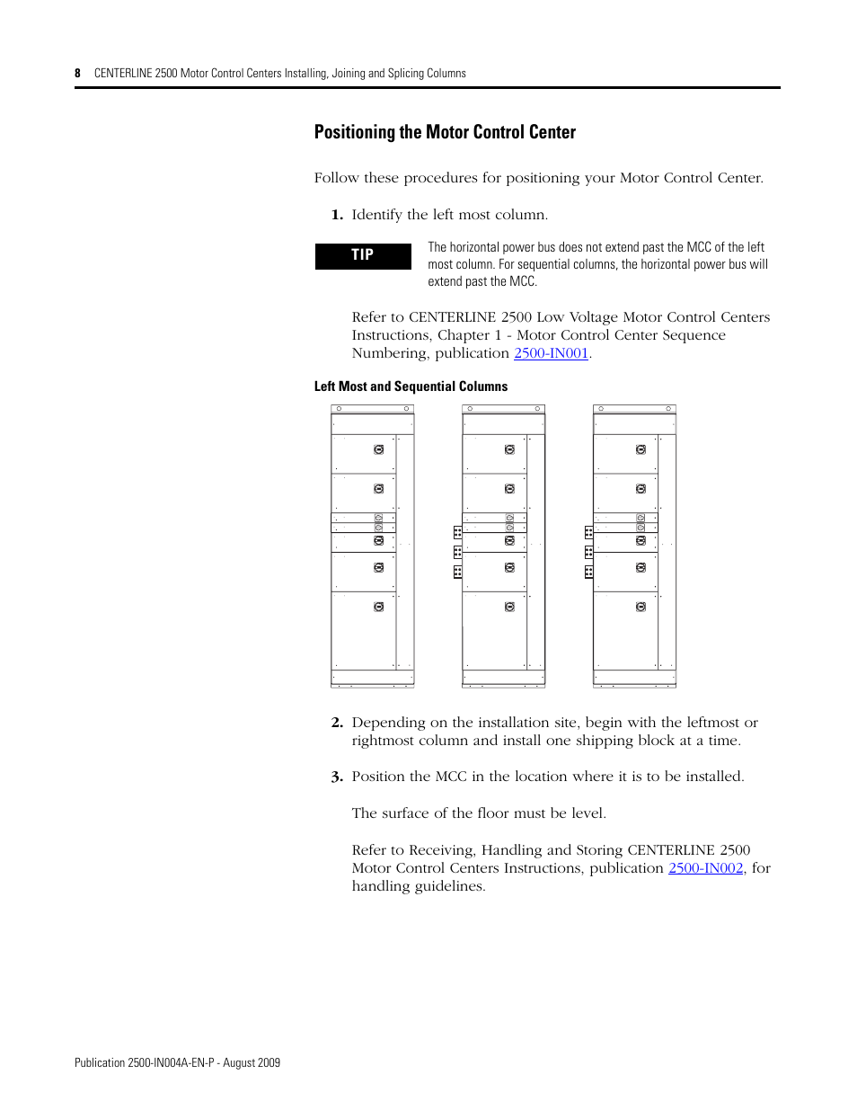 Positioning the motor control center | Rockwell Automation 2500 CENTERLINE MCC Joining and Splicing Columns User Manual | Page 8 / 24