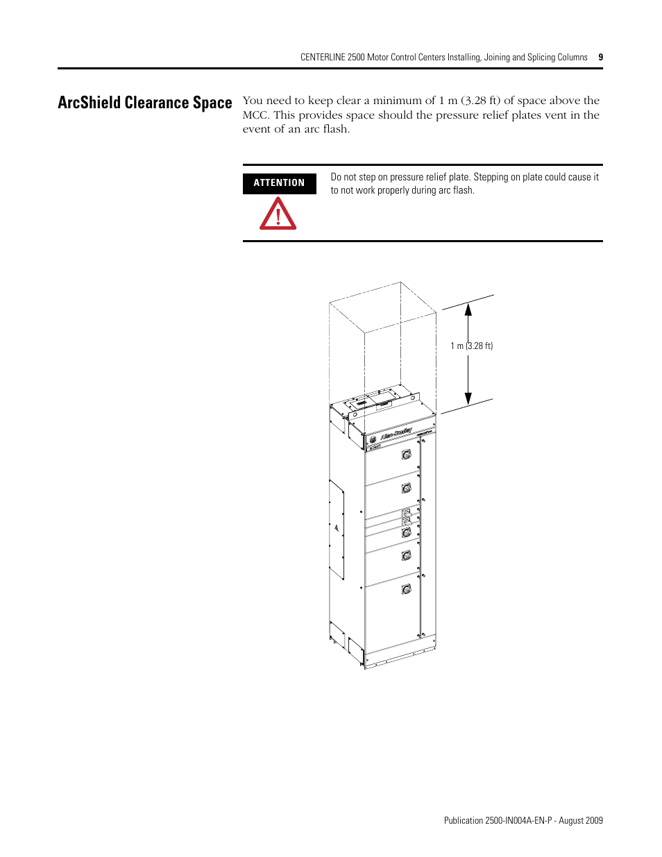 Arcshield clearance space | Rockwell Automation 2500 CENTERLINE MCC Joining and Splicing Columns User Manual | Page 9 / 24