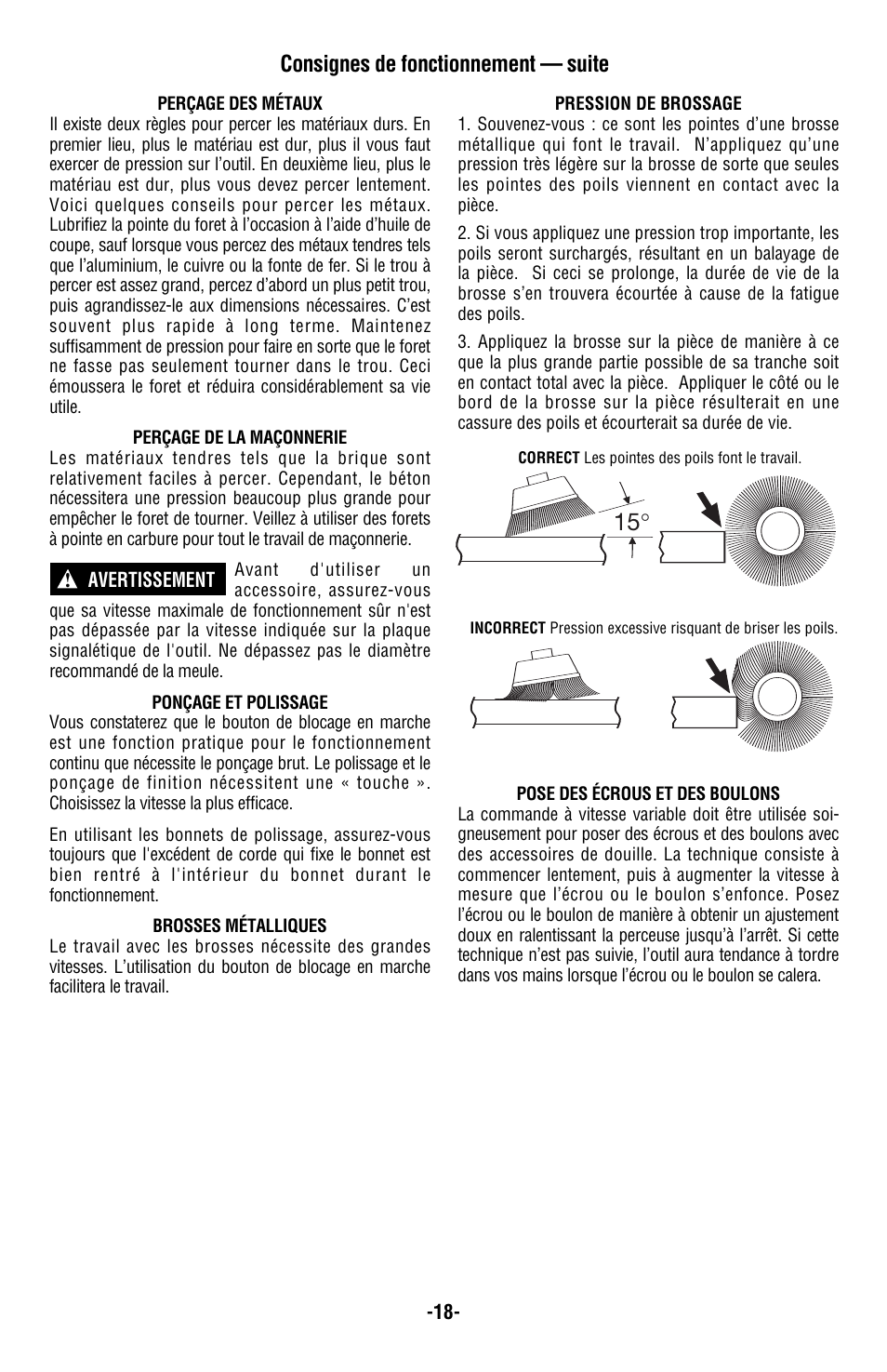 Consignes de fonctionnement — suite | Bosch 1004VSR User Manual | Page 18 / 32