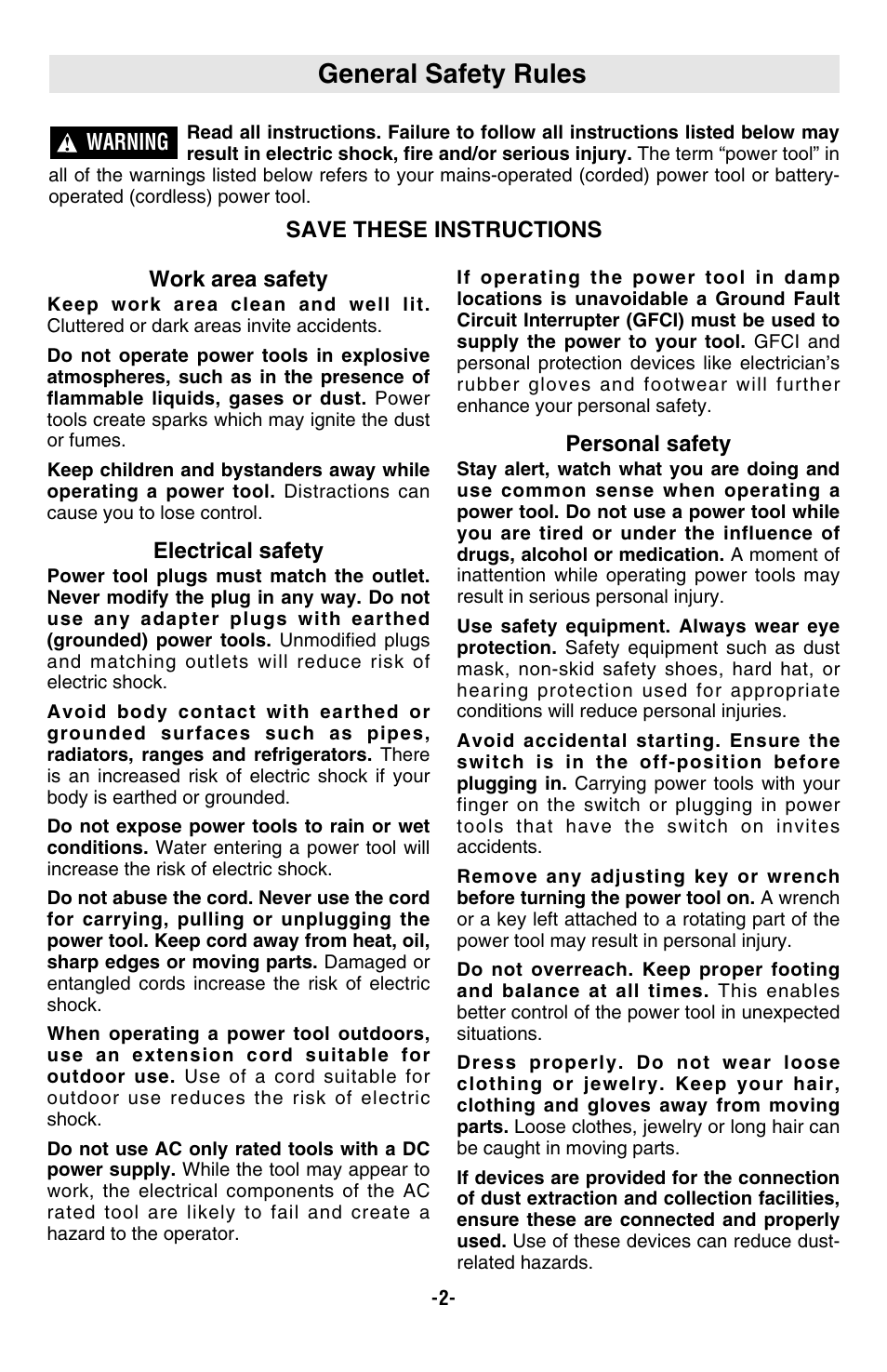General safety rules | Bosch 1004VSR User Manual | Page 2 / 32