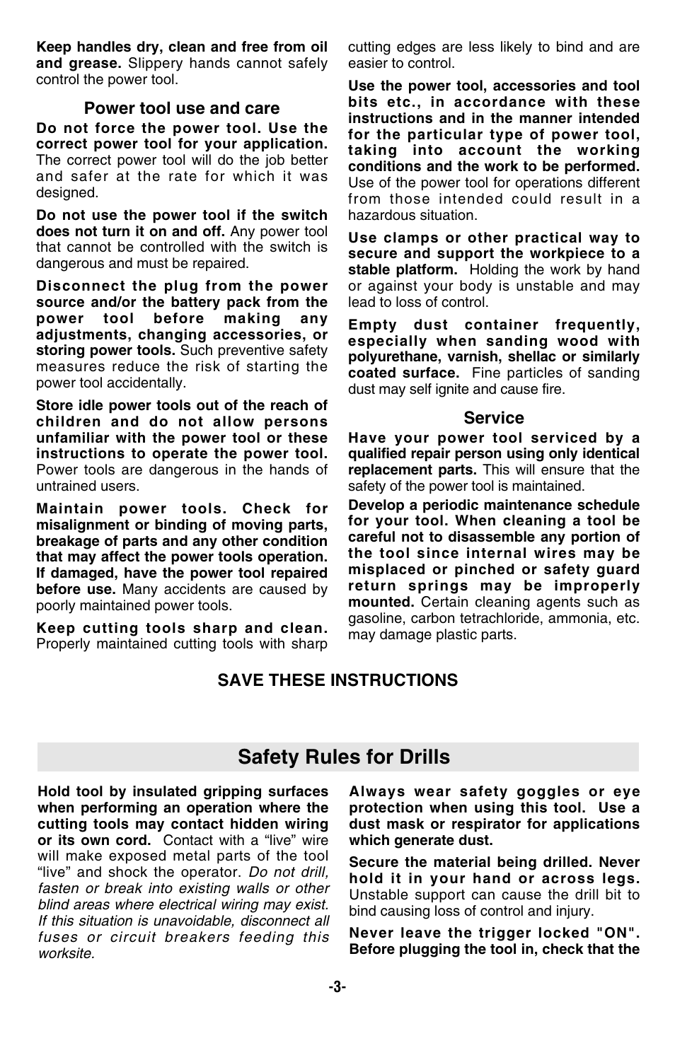 Safety rules for drills | Bosch 1004VSR User Manual | Page 3 / 32