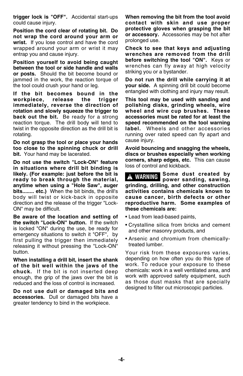 Warning | Bosch 1004VSR User Manual | Page 4 / 32