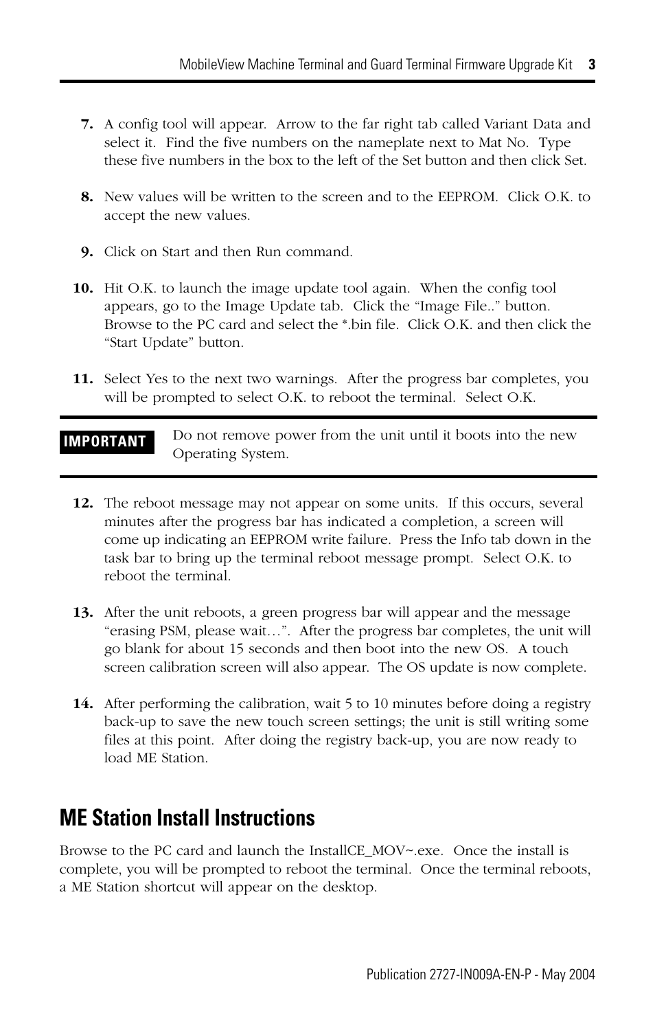 Me station install instructions | Rockwell Automation 2727 MobileView Machine Terminal and Guard Terminal Firmware Upgrade Kit User Manual | Page 3 / 4