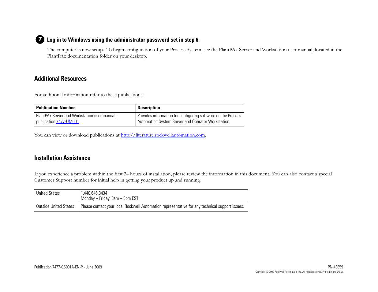 Additional resources, Installation assistance | Rockwell Automation 7477-IC2VC Plant PAx Server and Workstation Bundles Quick Start User Manual | Page 2 / 2