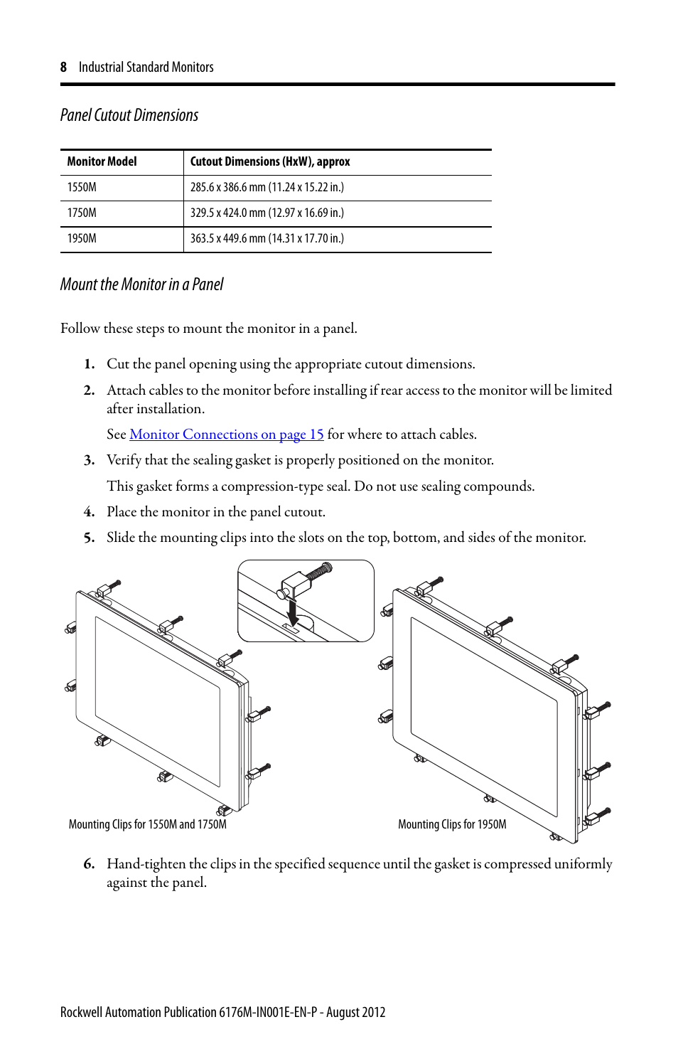 Rockwell Automation 6176M-xxxx Standard Industrial Monitors Installation Instructions User Manual | Page 8 / 24
