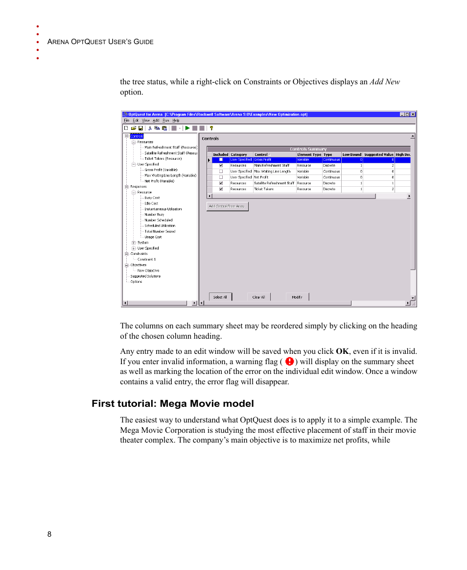 First tutorial: mega movie model | Rockwell Automation Arena OptQuest Users Guide User Manual | Page 12 / 54