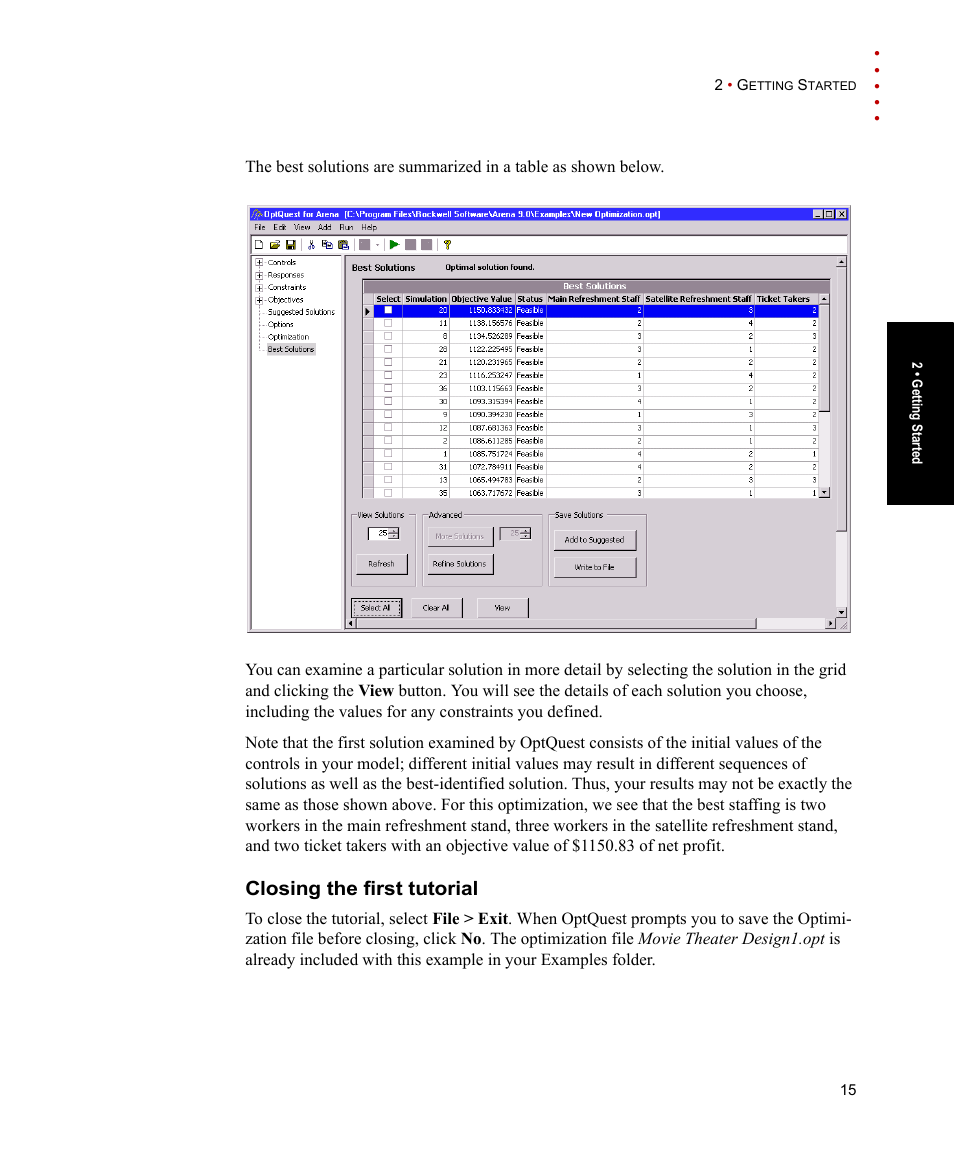 Closing the first tutorial | Rockwell Automation Arena OptQuest Users Guide User Manual | Page 19 / 54