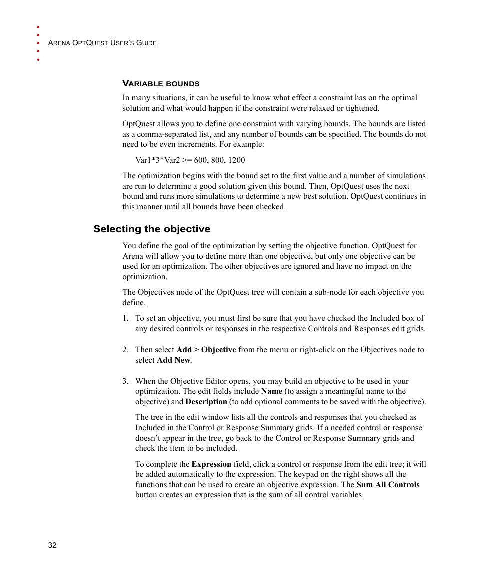 Selecting the objective | Rockwell Automation Arena OptQuest Users Guide User Manual | Page 36 / 54