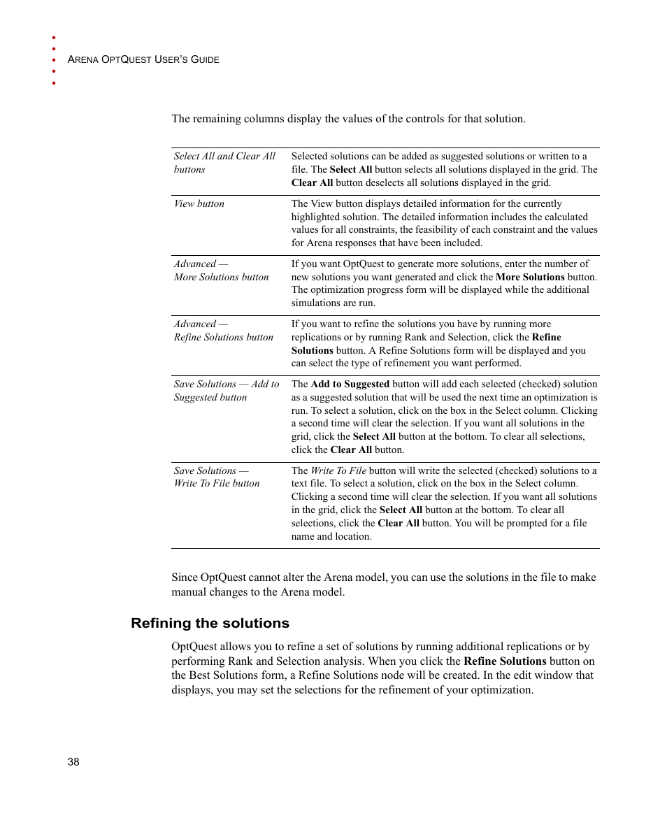 Refining the solutions | Rockwell Automation Arena OptQuest Users Guide User Manual | Page 42 / 54