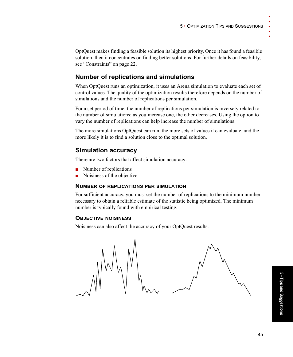 Number of replications and simulations, Simulation accuracy | Rockwell Automation Arena OptQuest Users Guide User Manual | Page 49 / 54