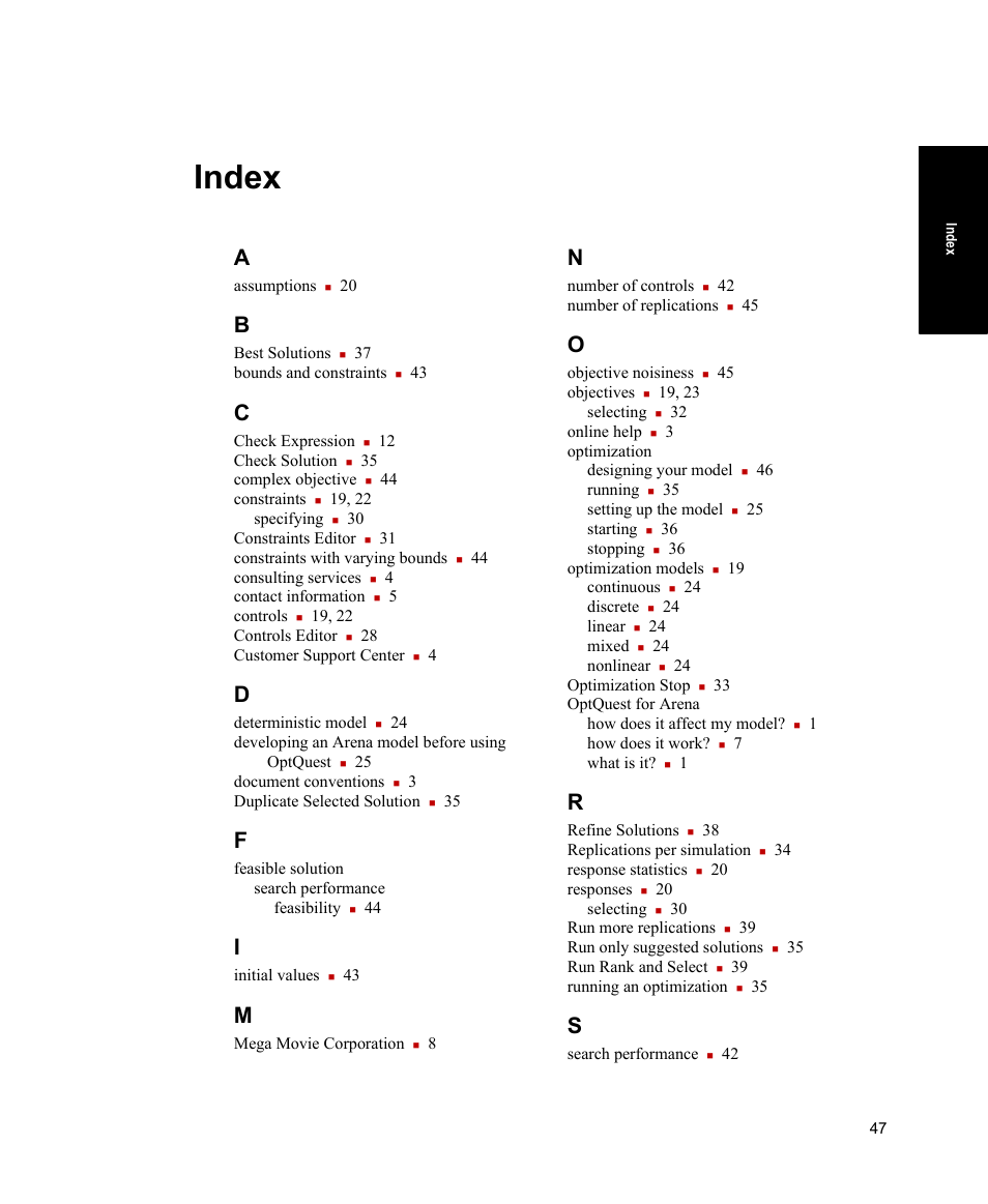 Index | Rockwell Automation Arena OptQuest Users Guide User Manual | Page 53 / 54