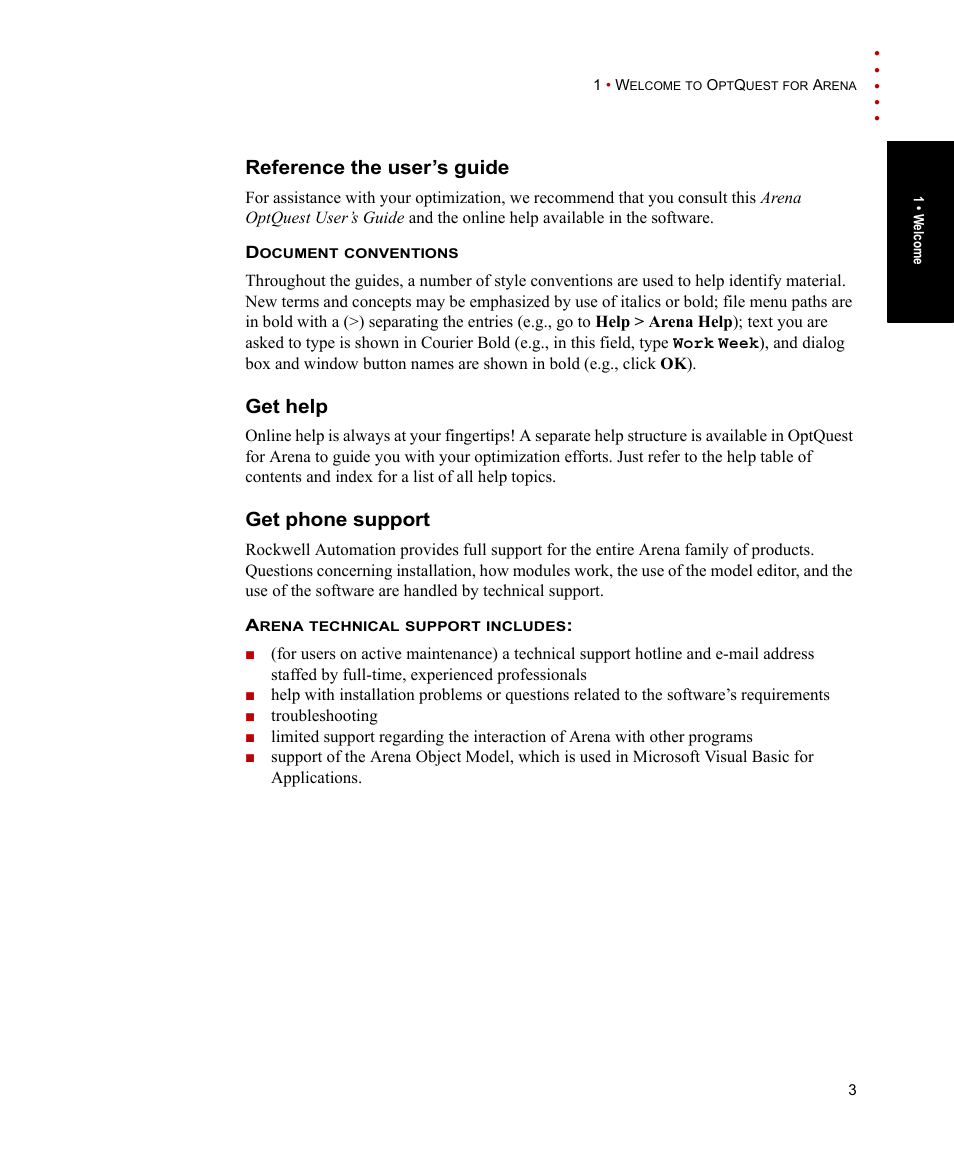 Reference the user’s guide, Get help, Get phone support | Rockwell Automation Arena OptQuest Users Guide User Manual | Page 7 / 54