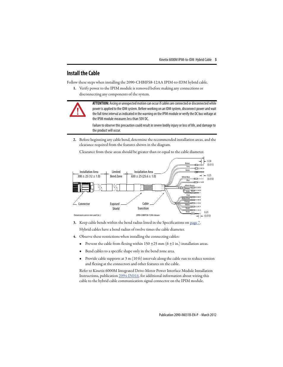 Install the cable | Rockwell Automation 2090-CHBIFS8-12AA Kinetix 6000M IPIM to IDM Hybrid Power Cable Installation Instructions User Manual | Page 5 / 8