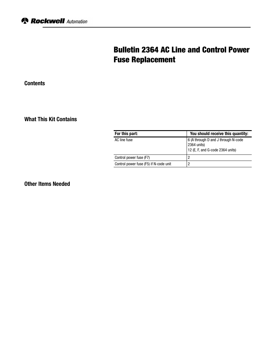 Rockwell Automation 2364 AC Line and Control Power Fuse Replacement User Manual | 4 pages