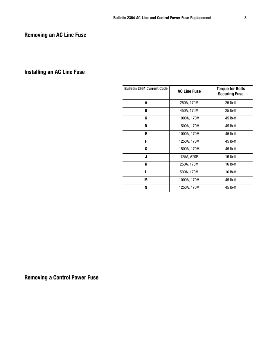Removing an ac line fuse, Installing an ac line fuse, Removing a control power fuse | Rockwell Automation 2364 AC Line and Control Power Fuse Replacement User Manual | Page 3 / 4