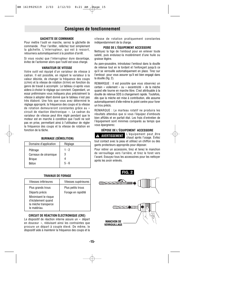 Consignes de fonctionnement | Bosch 11222EVS User Manual | Page 15 / 28