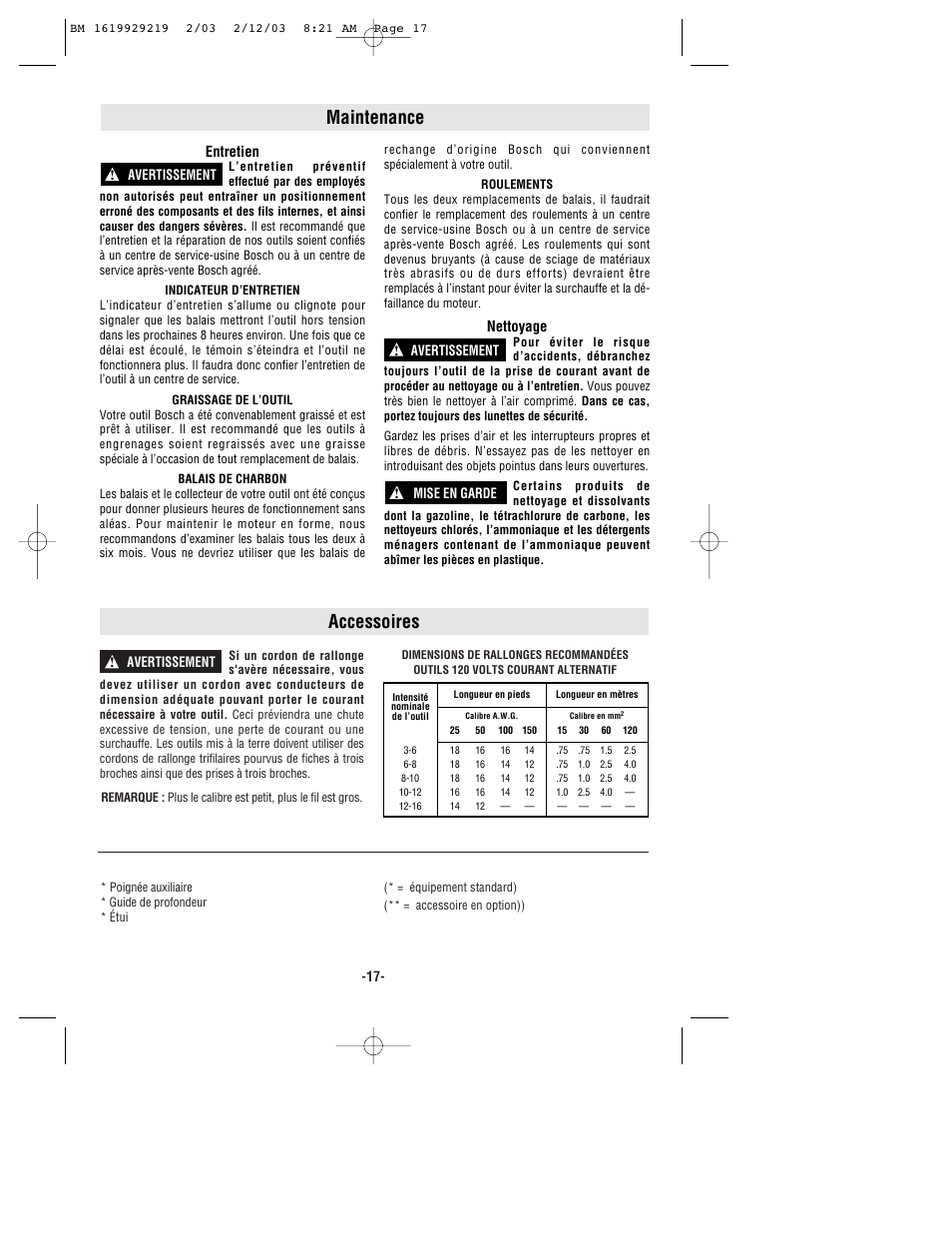 Accessoires, Maintenance | Bosch 11222EVS User Manual | Page 17 / 28