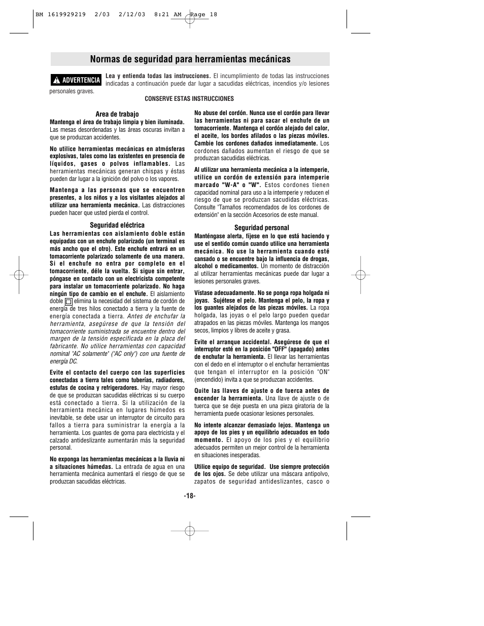 Normas de seguridad para herramientas mecánicas | Bosch 11222EVS User Manual | Page 18 / 28