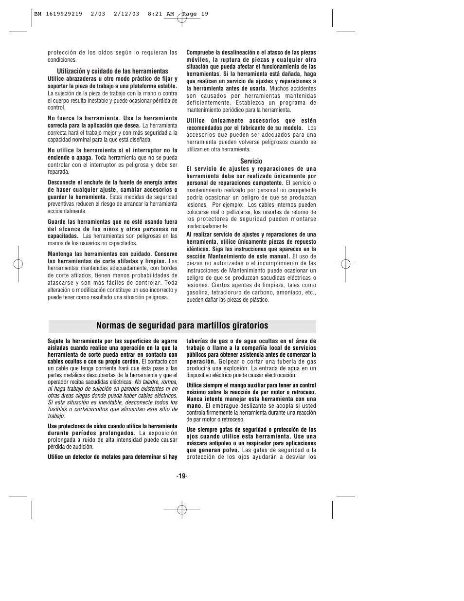 Normas de seguridad para martillos giratorios | Bosch 11222EVS User Manual | Page 19 / 28