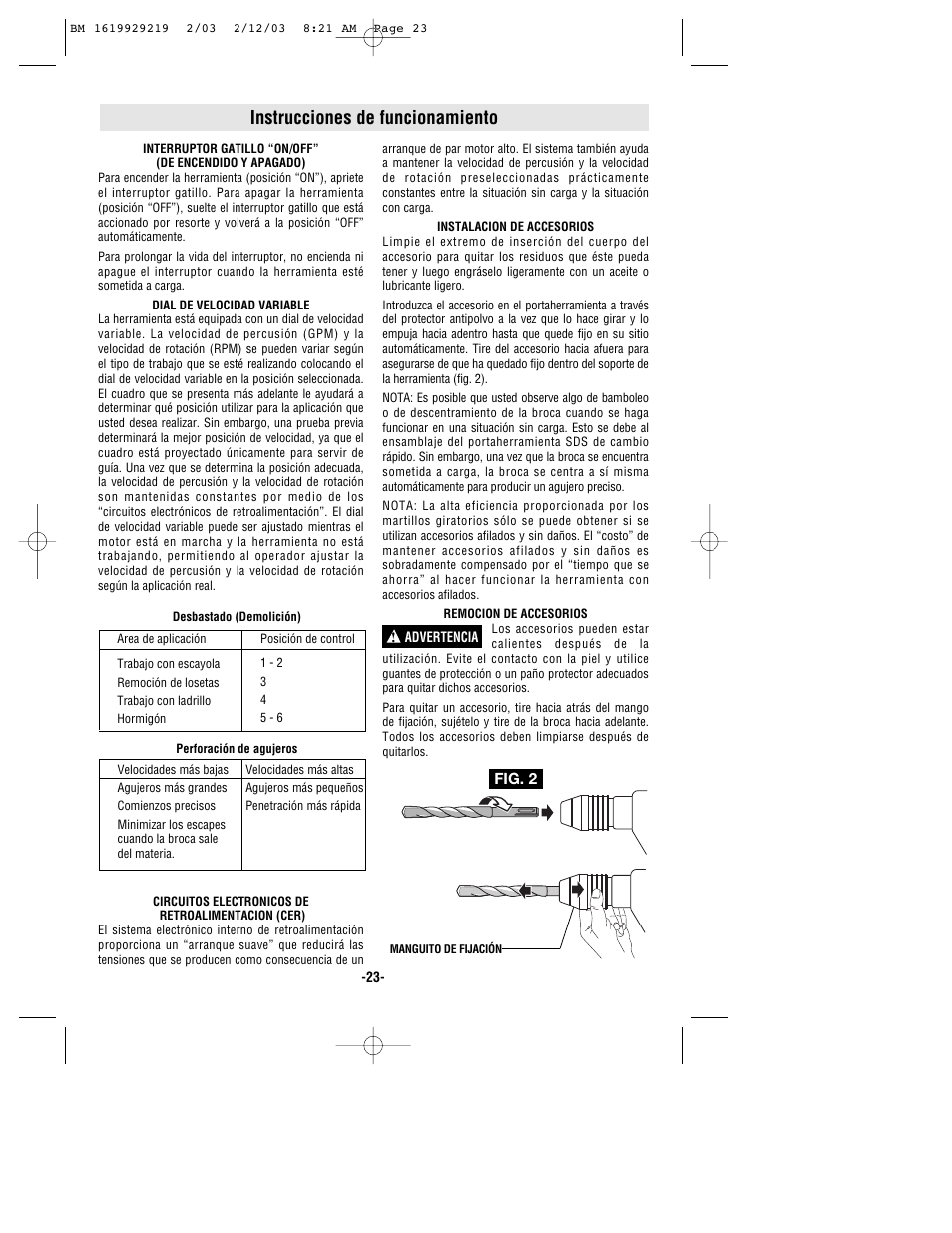 Instrucciones de funcionamiento | Bosch 11222EVS User Manual | Page 23 / 28