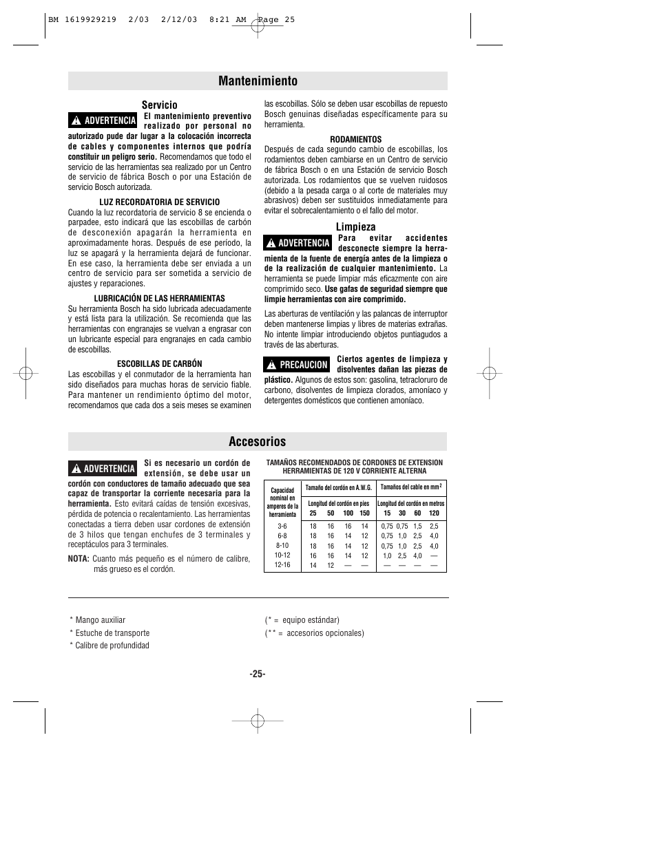 Accesorios, Mantenimiento, Servicio | Limpieza | Bosch 11222EVS User Manual | Page 25 / 28