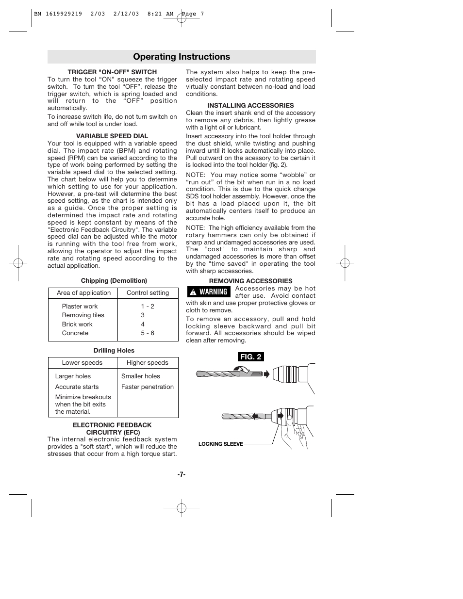 Operating instructions | Bosch 11222EVS User Manual | Page 7 / 28