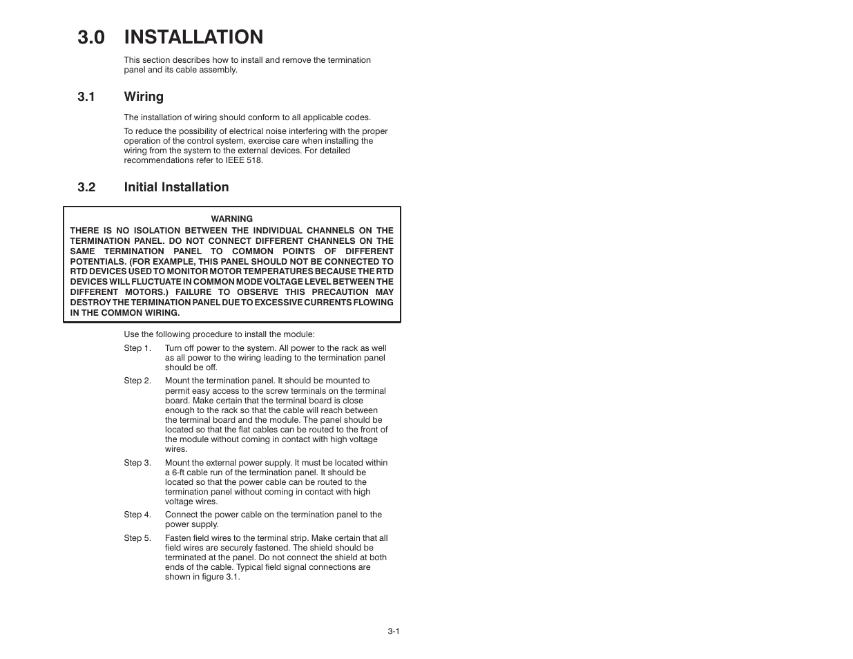 0 installation, 1 wiring, 2 initial installation | Rockwell Automation 61C615 RTD Termination Panel User Manual | Page 11 / 26