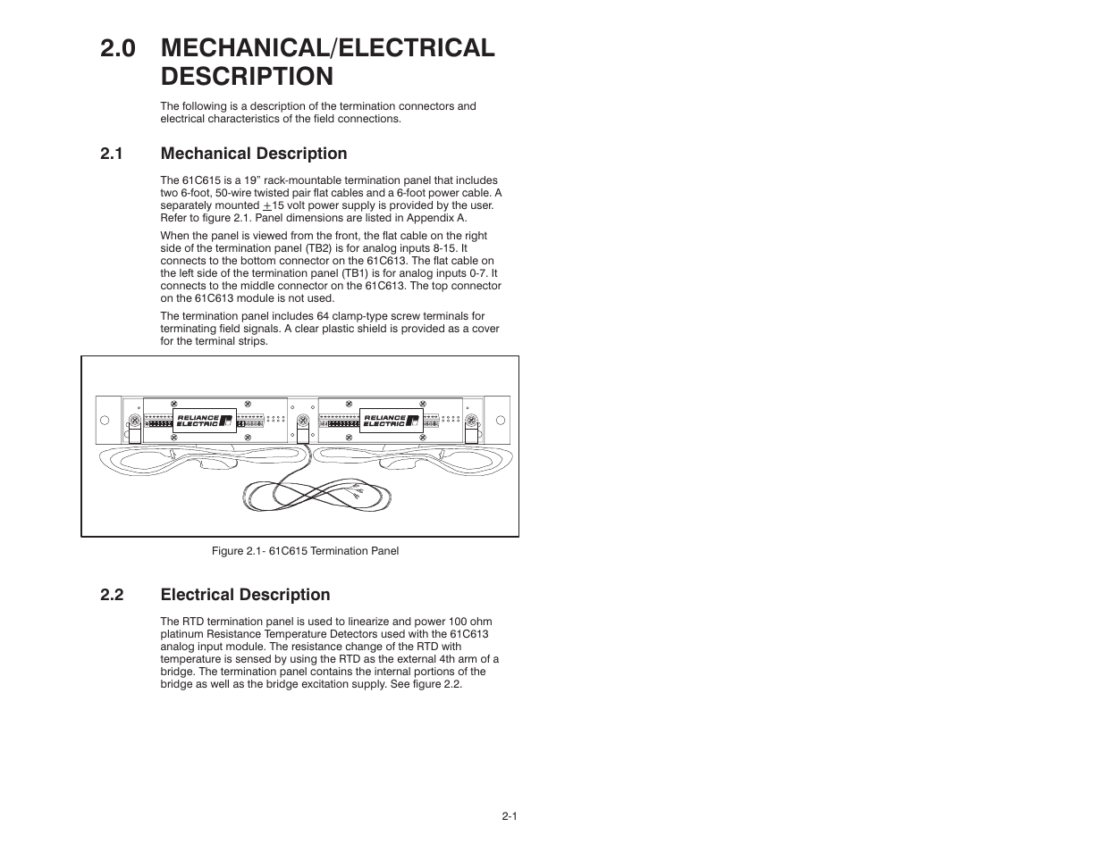 0 mechanical/electrical description, 1 mechanical description, 2 electrical description | Rockwell Automation 61C615 RTD Termination Panel User Manual | Page 9 / 26