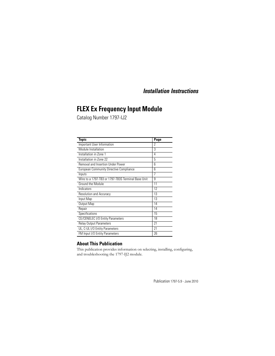 Rockwell Automation 1797-IJ2 FLEX Ex Frequency Input Module User Manual | 32 pages