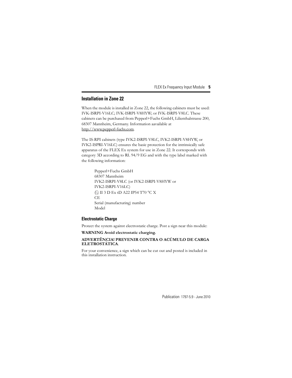 Installation in zone 22 | Rockwell Automation 1797-IJ2 FLEX Ex Frequency Input Module User Manual | Page 5 / 32
