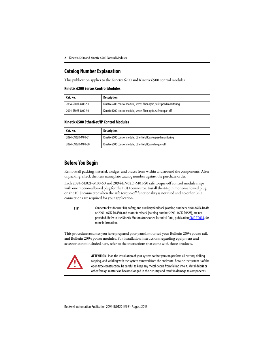 Catalog number explanation, Before you begin | Rockwell Automation 2094-xxxx Kinetix 6200 and Kinetix 6500 Control Module Installation Instructions User Manual | Page 2 / 12