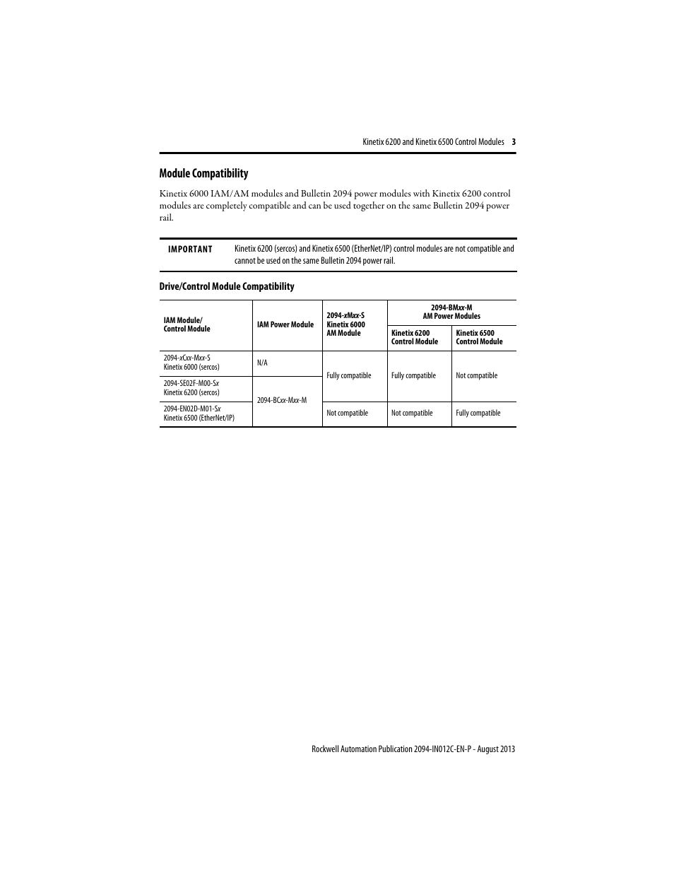 Module compatibility | Rockwell Automation 2094-xxxx Kinetix 6200 and Kinetix 6500 Control Module Installation Instructions User Manual | Page 3 / 12