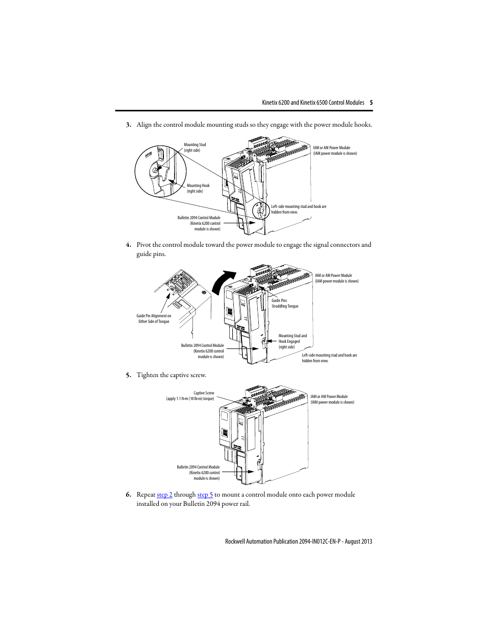Rockwell Automation 2094-xxxx Kinetix 6200 and Kinetix 6500 Control Module Installation Instructions User Manual | Page 5 / 12