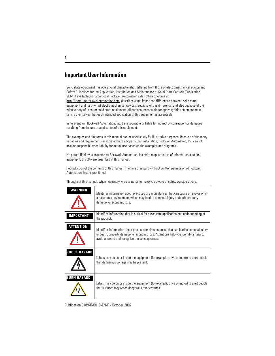 Important user information | Rockwell Automation 6189V-HPMOUSEP Panelmount Industrial Pointing Device User Manual | Page 2 / 8