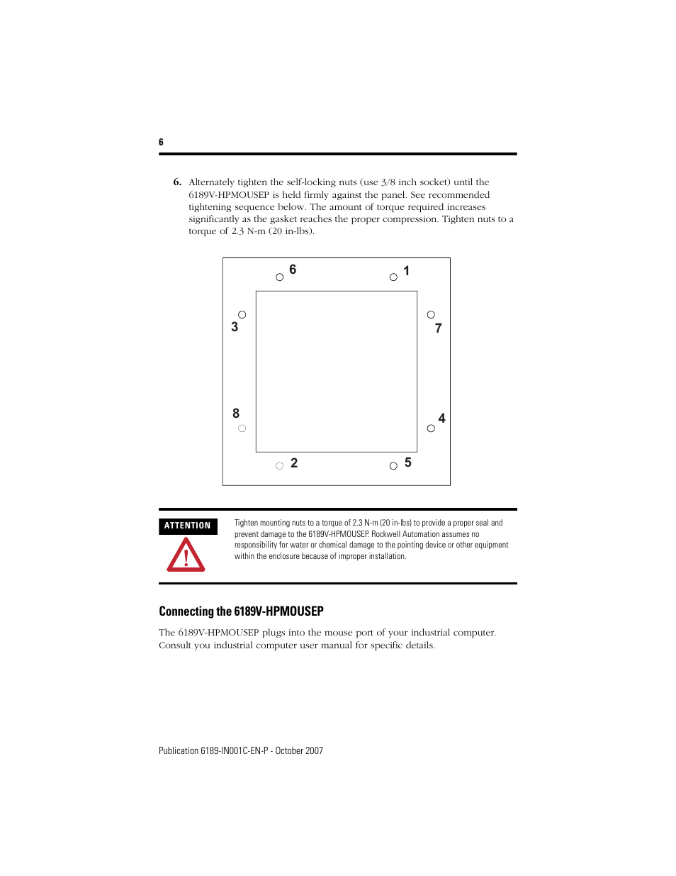 Rockwell Automation 6189V-HPMOUSEP Panelmount Industrial Pointing Device User Manual | Page 6 / 8