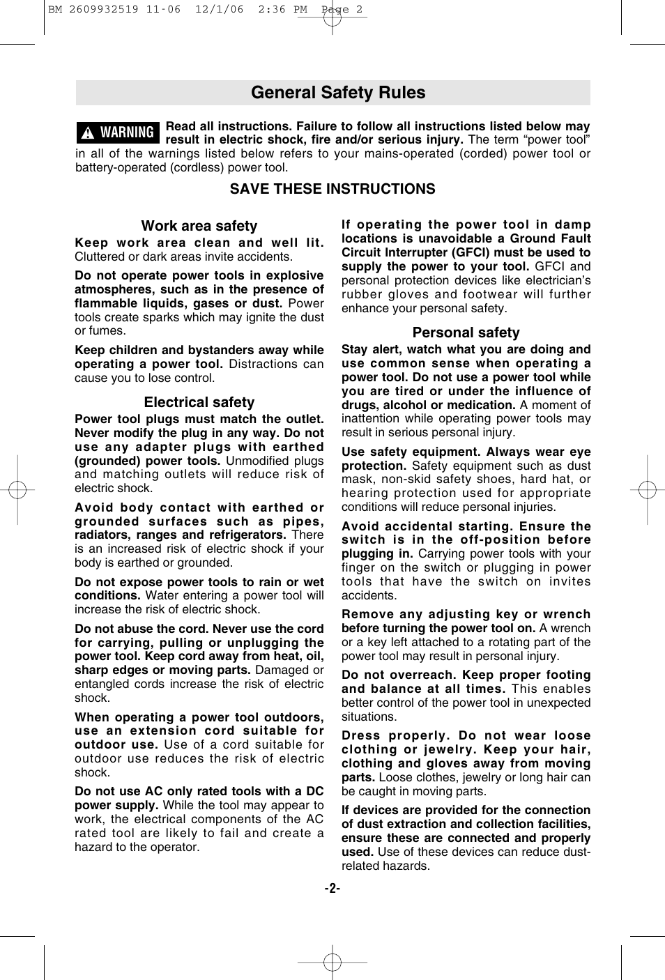 General safety rules | Bosch 15618 User Manual | Page 2 / 56