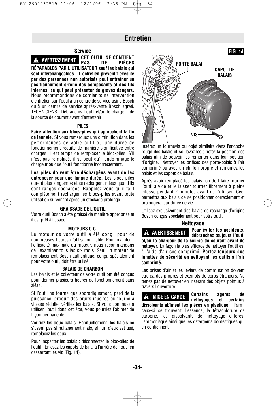 Entretien | Bosch 15618 User Manual | Page 34 / 56