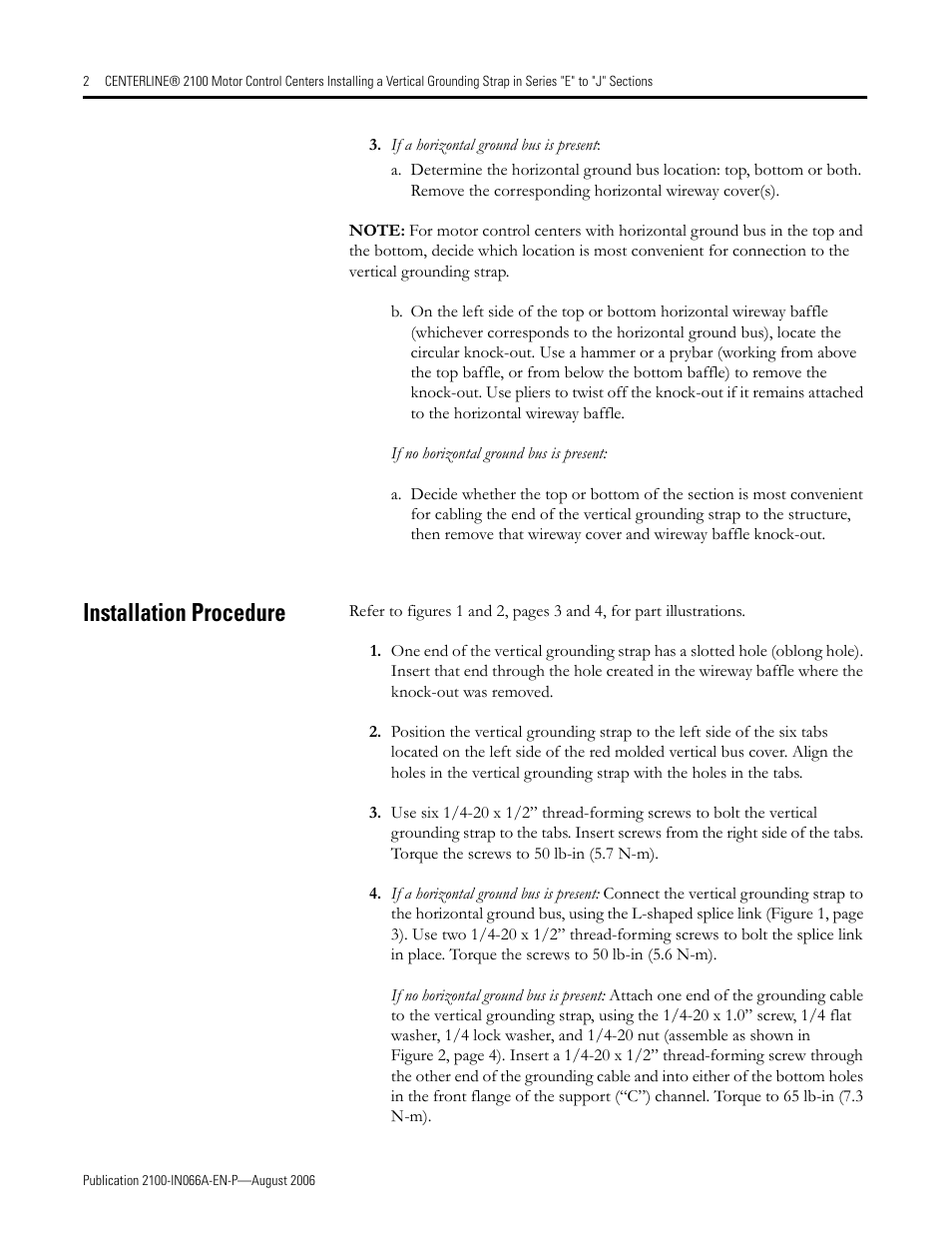 Installation procedure | Rockwell Automation 2100 CENTERLINE MCC Installing a Vertical Grounding Strap User Manual | Page 2 / 4