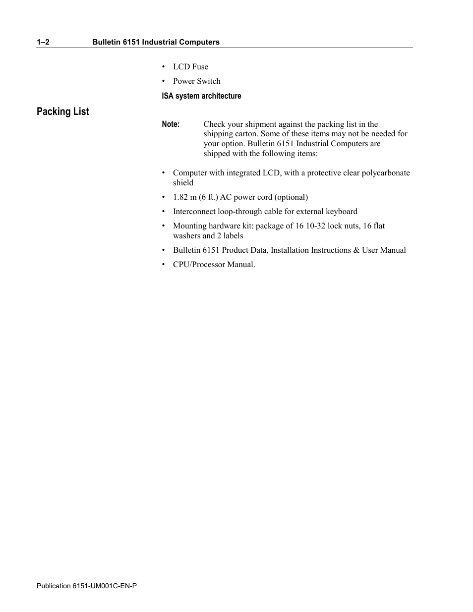 Packing list | Rockwell Automation 6151 Industrial Computer User Manual | Page 10 / 32