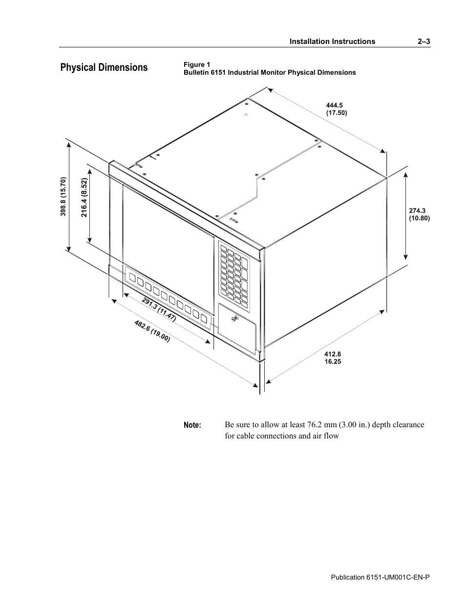 Physical dimensions, Physical dimensions -3 | Rockwell Automation 6151 Industrial Computer User Manual | Page 13 / 32