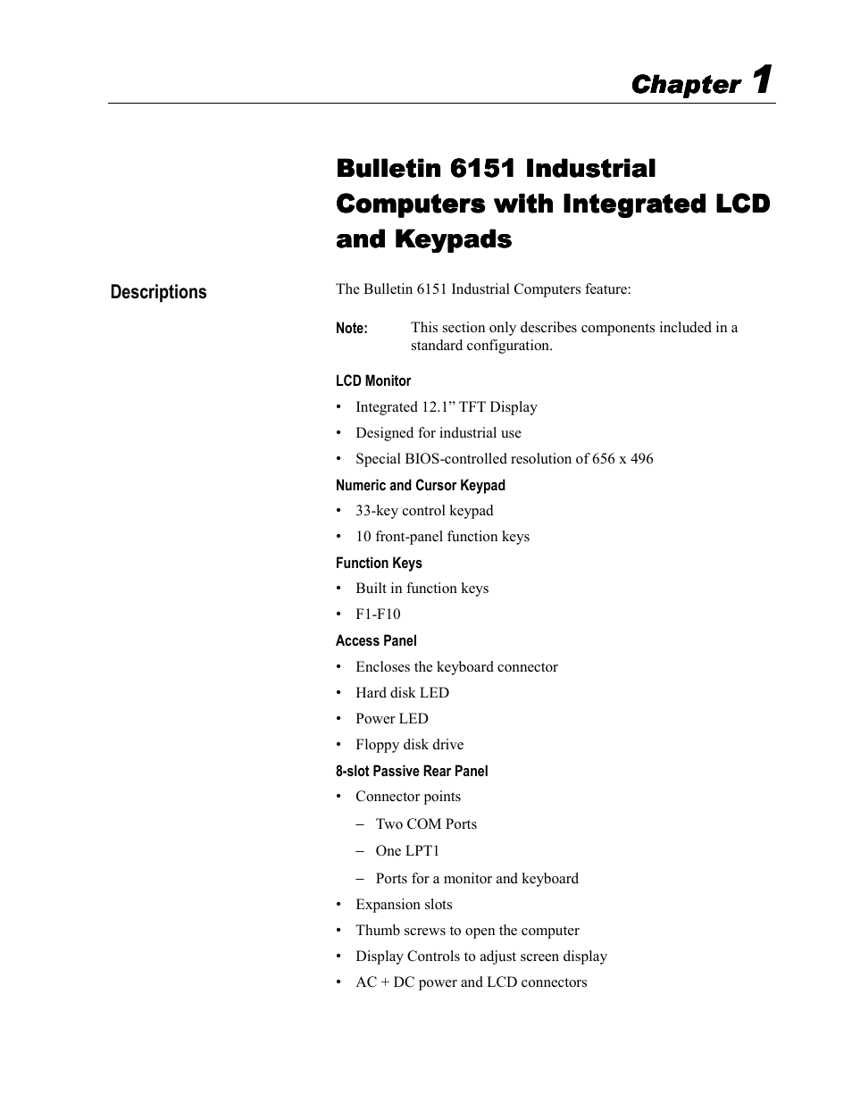 Descriptions, Bulletin 6151 industrial, Chapter | Rockwell Automation 6151 Industrial Computer User Manual | Page 9 / 32