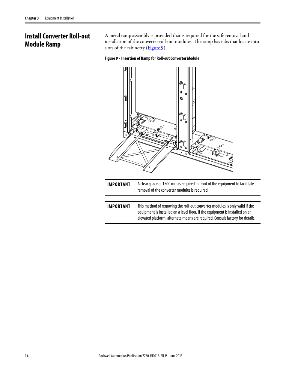 Install converter roll-out module ramp | Rockwell Automation 7763 OneGear MV SMC Flex Solid-State Motor Controller User Manual | Page 16 / 44