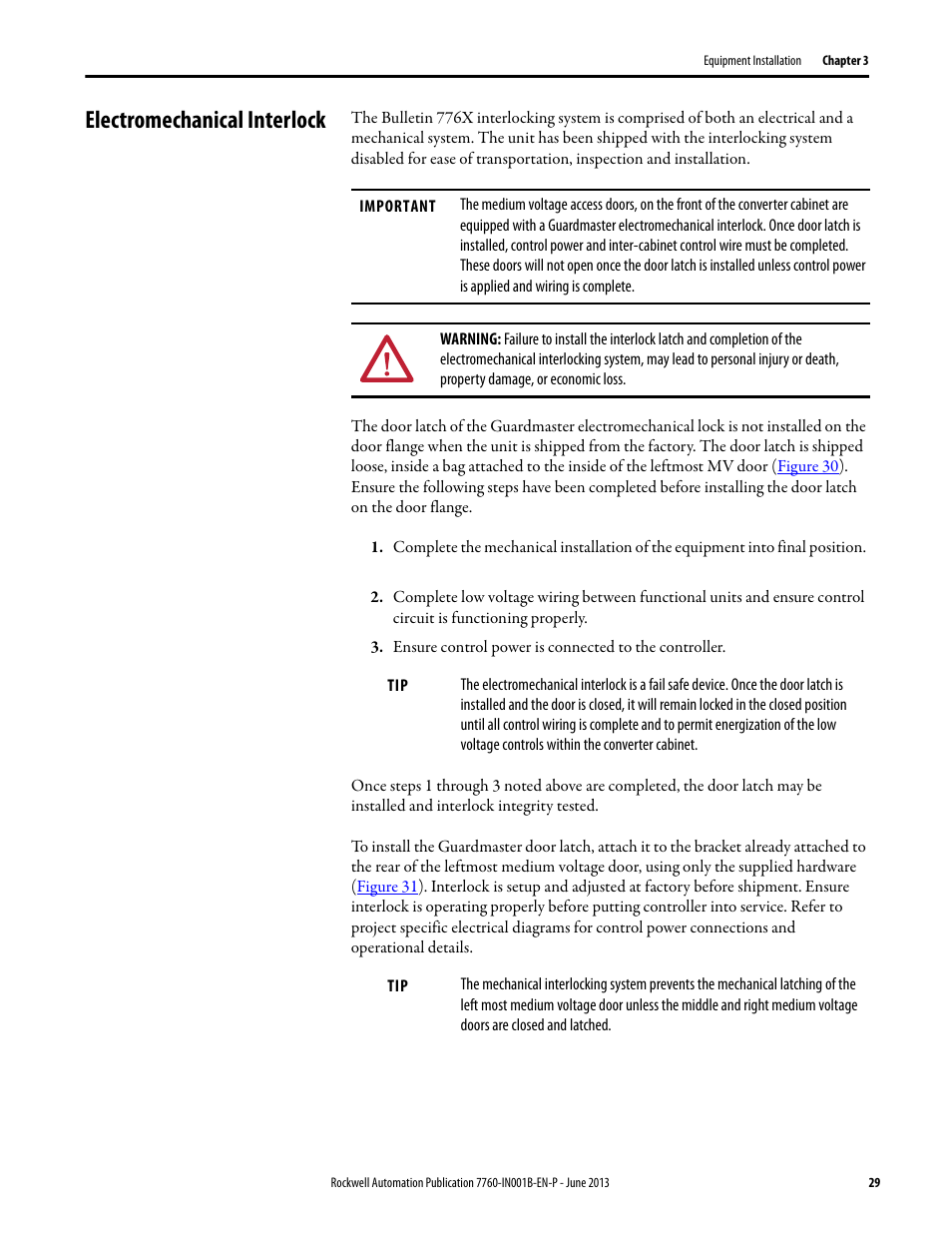 Electromechanical interlock | Rockwell Automation 7763 OneGear MV SMC Flex Solid-State Motor Controller User Manual | Page 31 / 44