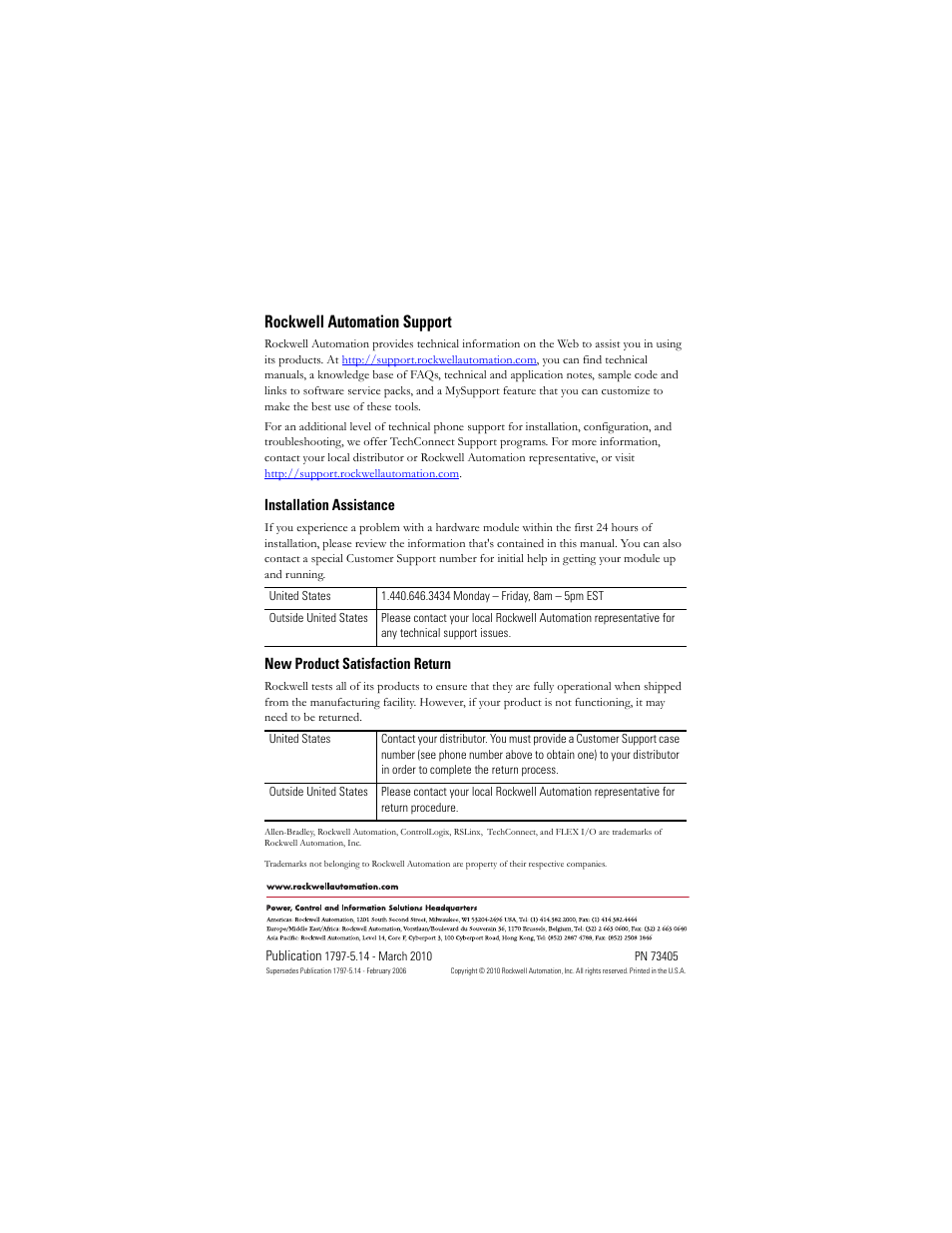 Back cover, Rockwell automation support | Rockwell Automation 1797-ACNR15 ControlNet Ex Redundant Media Adapter User Manual | Page 32 / 32