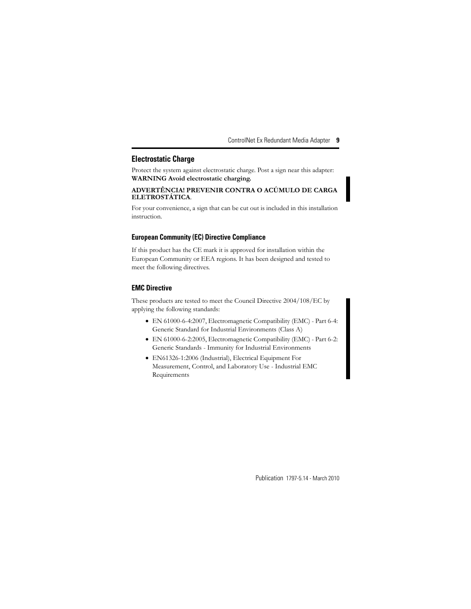 Electrostatic charge | Rockwell Automation 1797-ACNR15 ControlNet Ex Redundant Media Adapter User Manual | Page 9 / 32