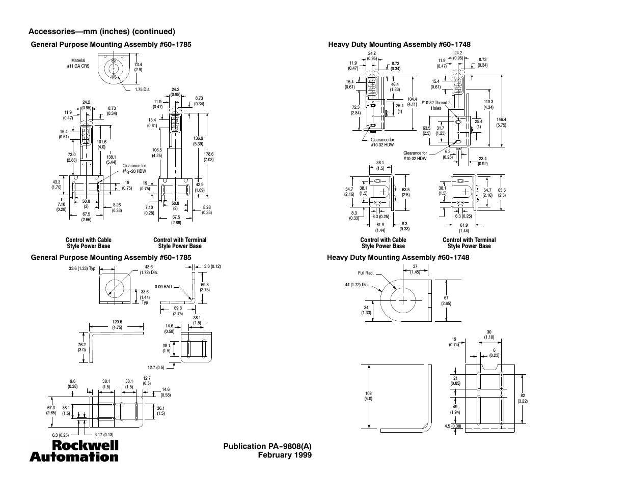 6accessories—mm (inches) (continued) | Rockwell Automation 5000 Blue Line User Manual | Page 6 / 6