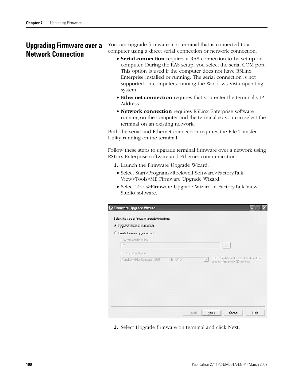 Upgrading firmware over a network connection | Rockwell Automation 2711PC-xxxx PanelView Plus Compact User Manual User Manual | Page 100 / 132