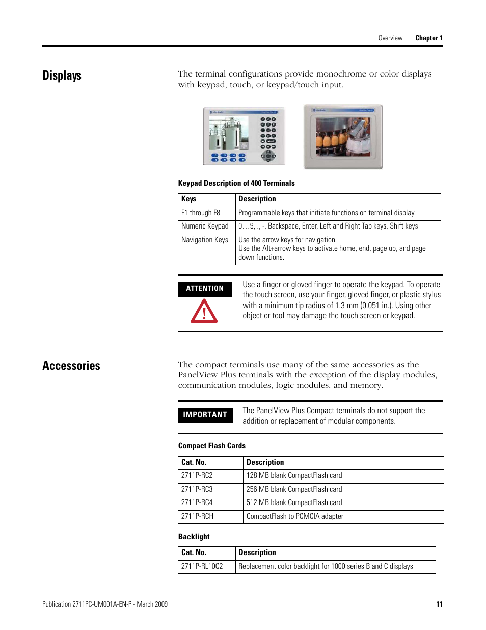 Displays, Accessories, Displays accessories | Rockwell Automation 2711PC-xxxx PanelView Plus Compact User Manual User Manual | Page 11 / 132